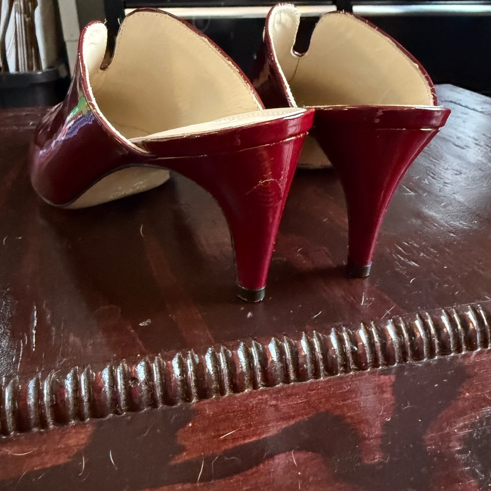 Napoleoni Red Patent Leather Mules Pointed Toe Kitten Heel Size 39 Made in Italy - Picture 8 of 14